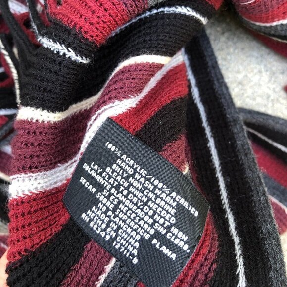 V FRAAS Neck Scarf Wrap Men's Acrylic Tassel Striped Red Black​​​​ - Picture 4 of 7